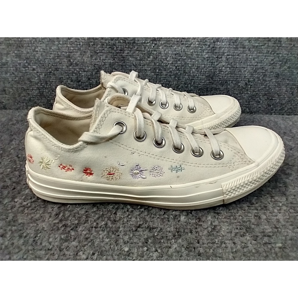 Converse Chuck Taylor All Star Low Top Floral Embroidered White Sneakers A01595C